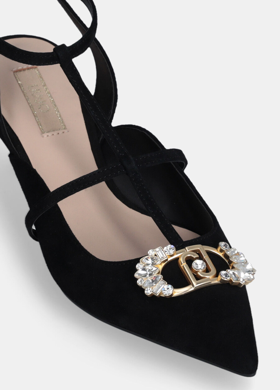 slingback shoes with bejewelled logo