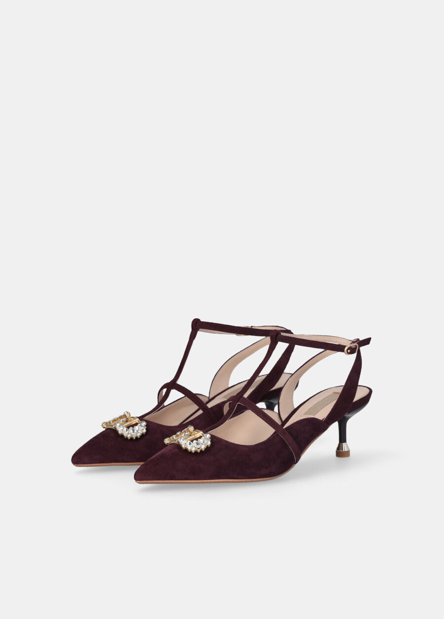 slingback shoes with bejewelled logo