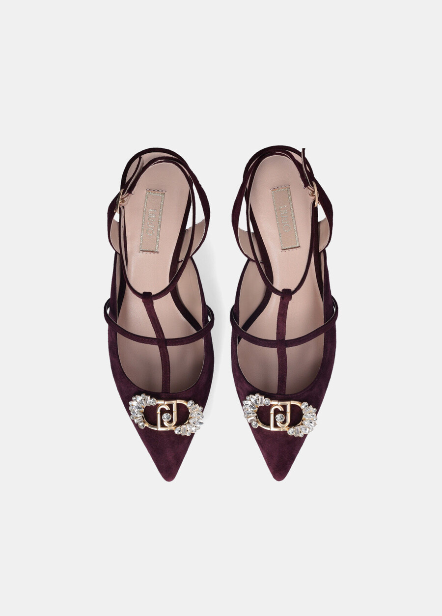 slingback shoes with bejewelled logo