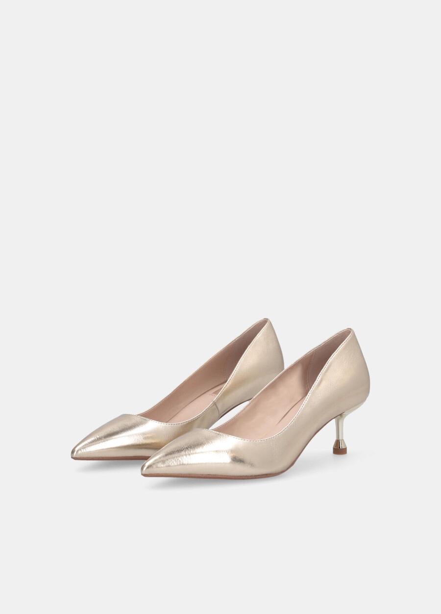 low-heeled metallic court shoes