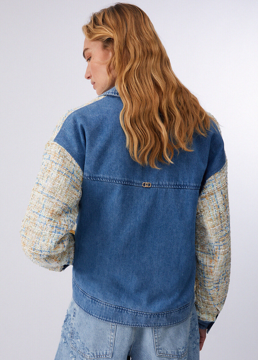 denim jacket with bouclé details