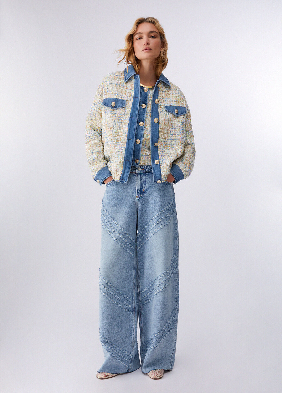 denim jacket with bouclé details
