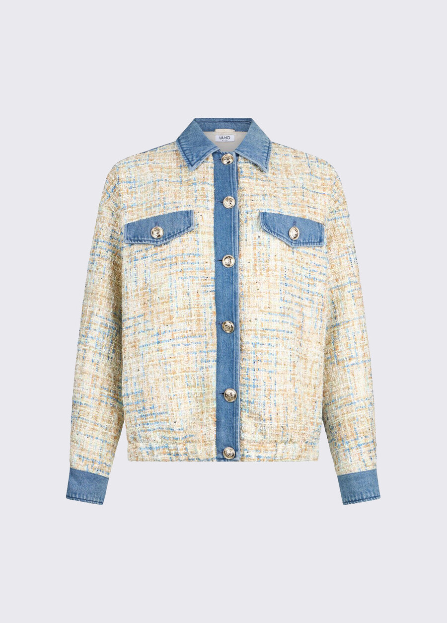 denim jacket with bouclé details
