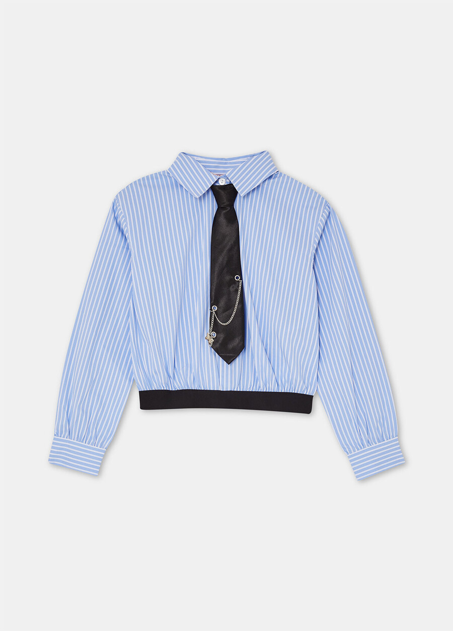striped cotton shirt with tie
