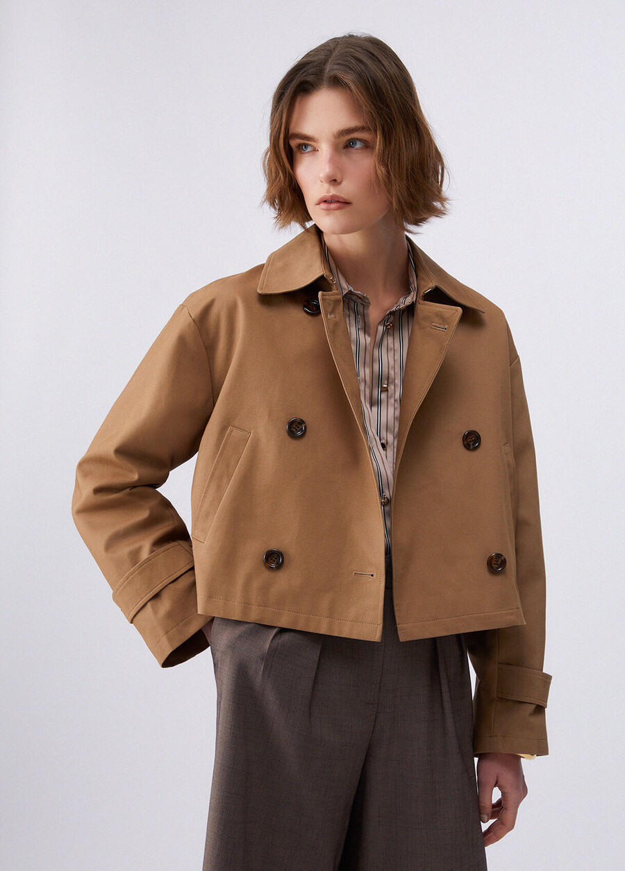 short gabardine trench coat