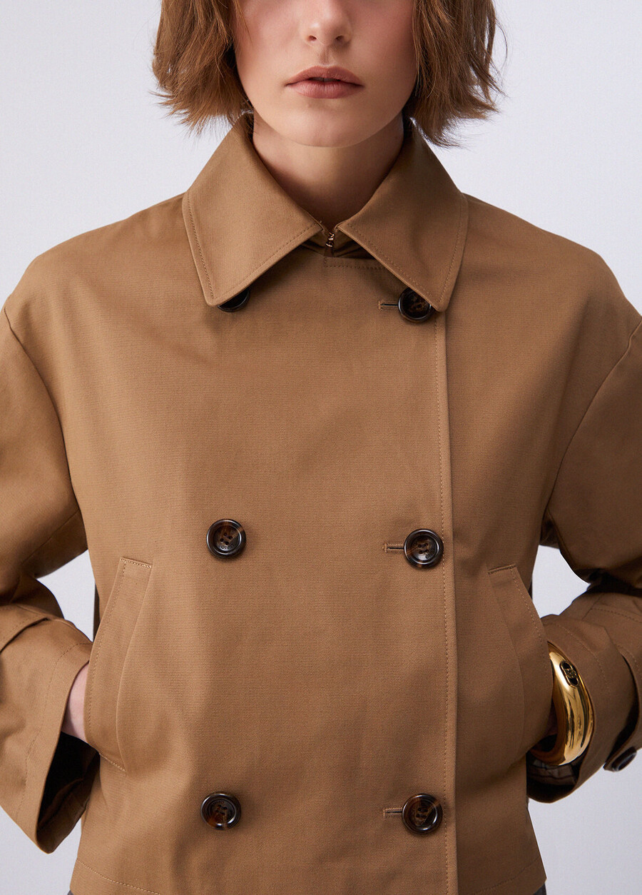 short gabardine trench coat