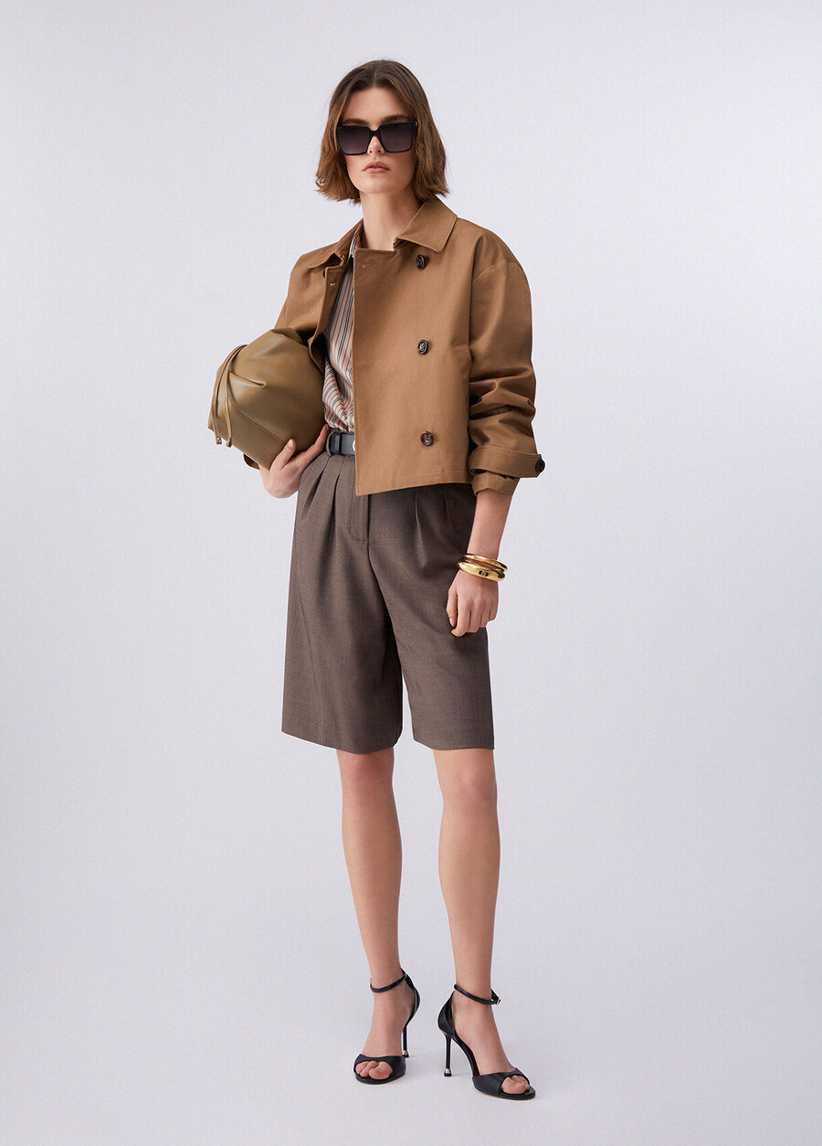 short gabardine trench coat