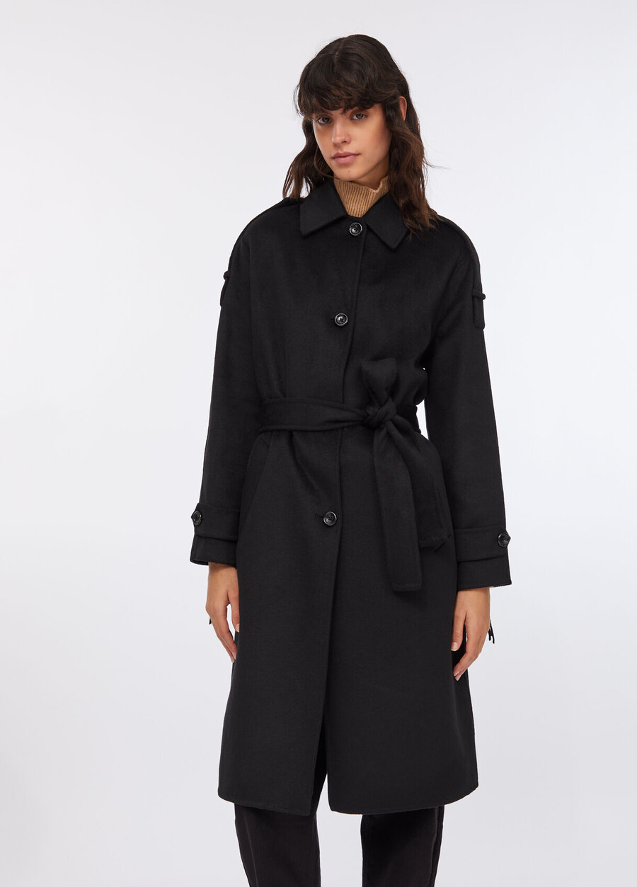 wool trench coat with fringes
