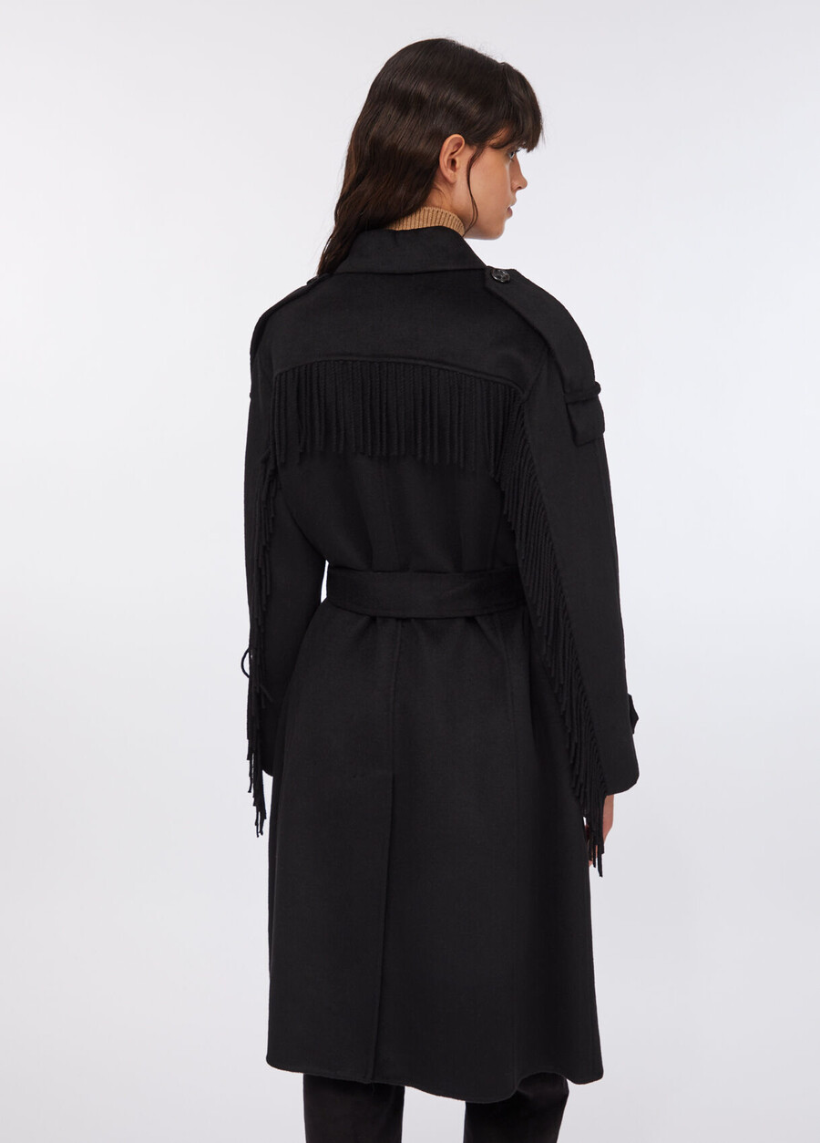 wool trench coat with fringes