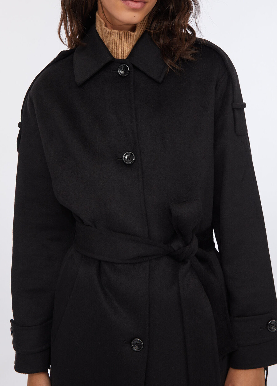 wool trench coat with fringes