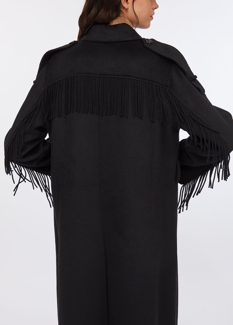 wool trench coat with fringes