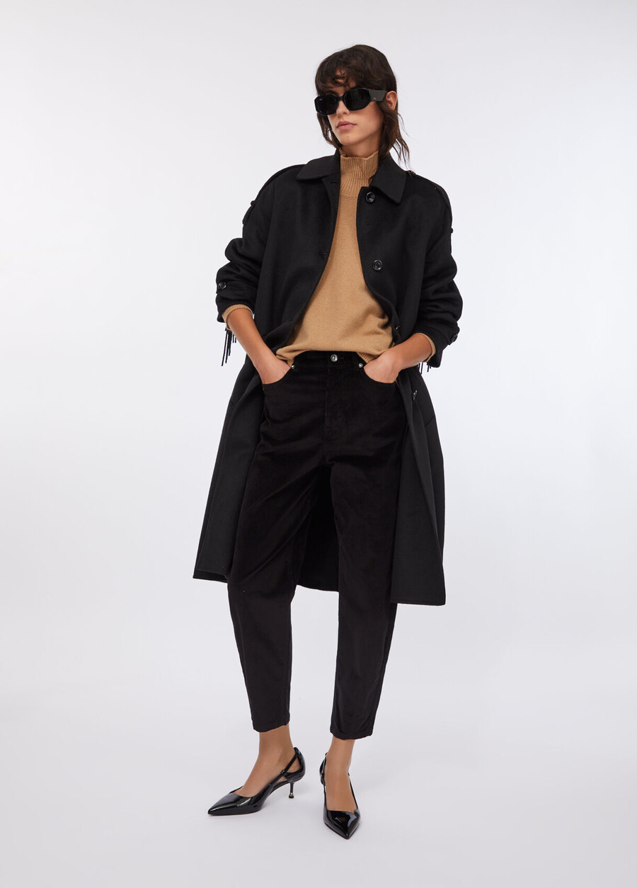 wool trench coat with fringes