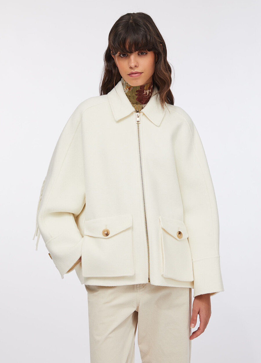 wool pea coat with fringes