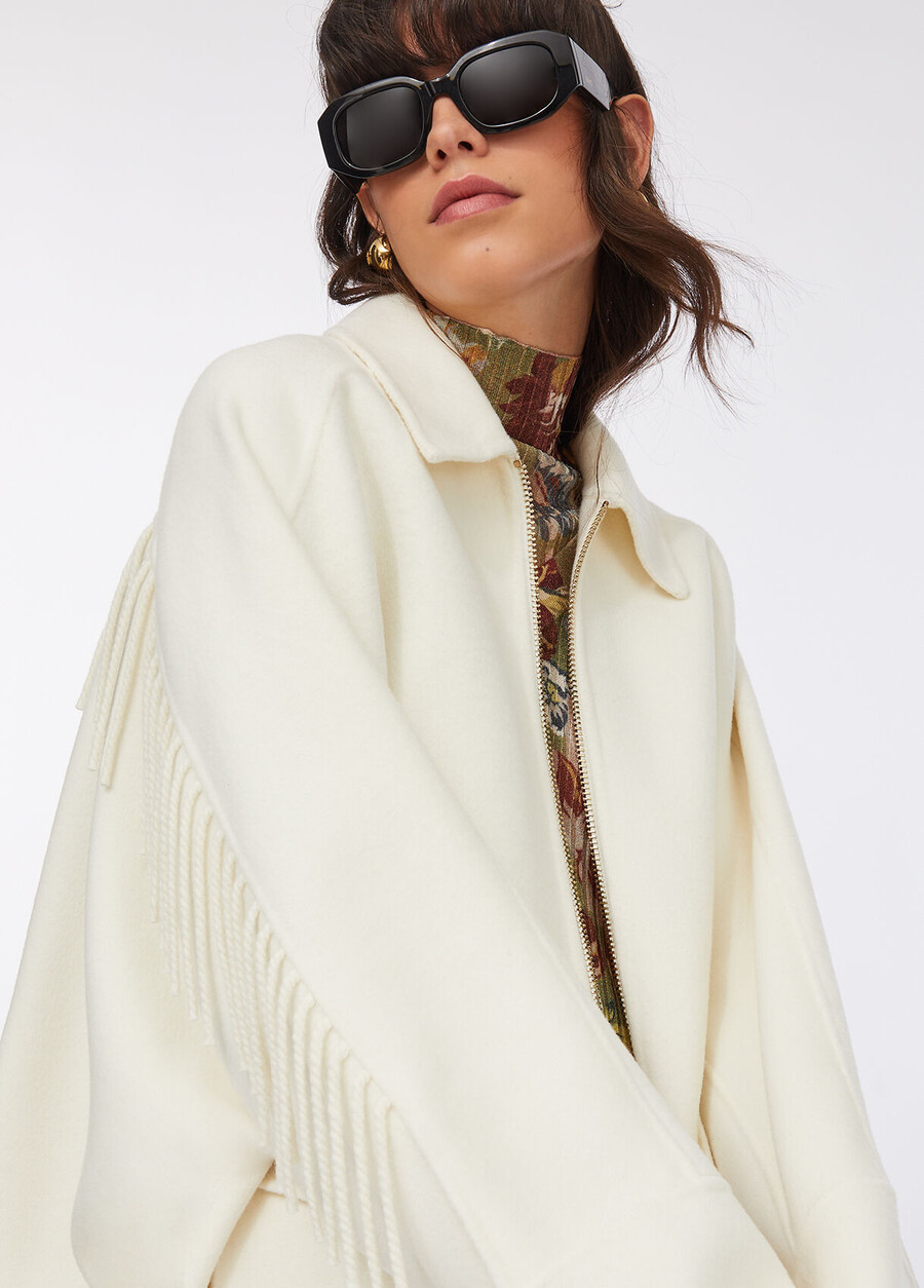 wool pea coat with fringes