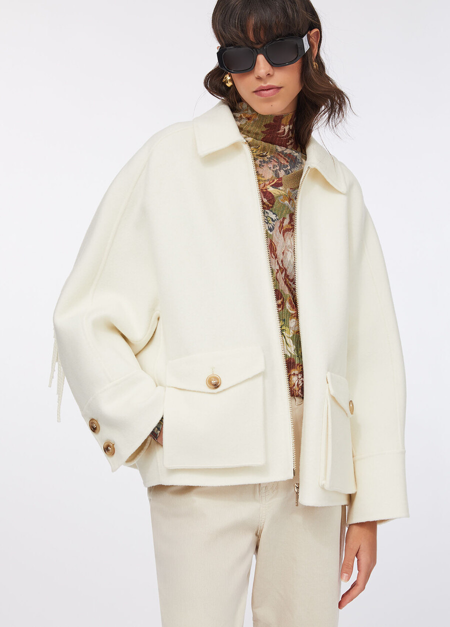 wool pea coat with fringes