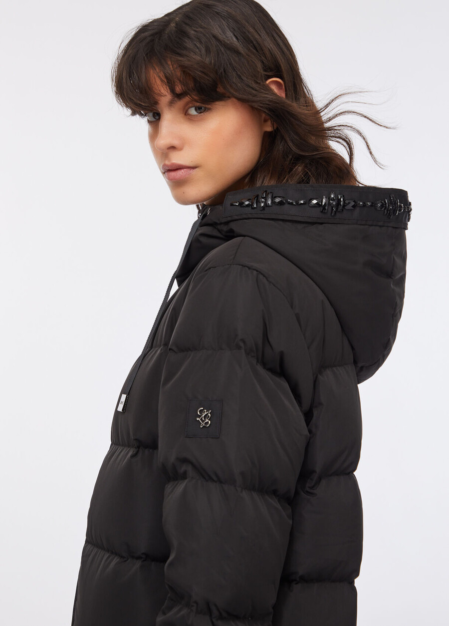 down jacket with bejewelled embroidery