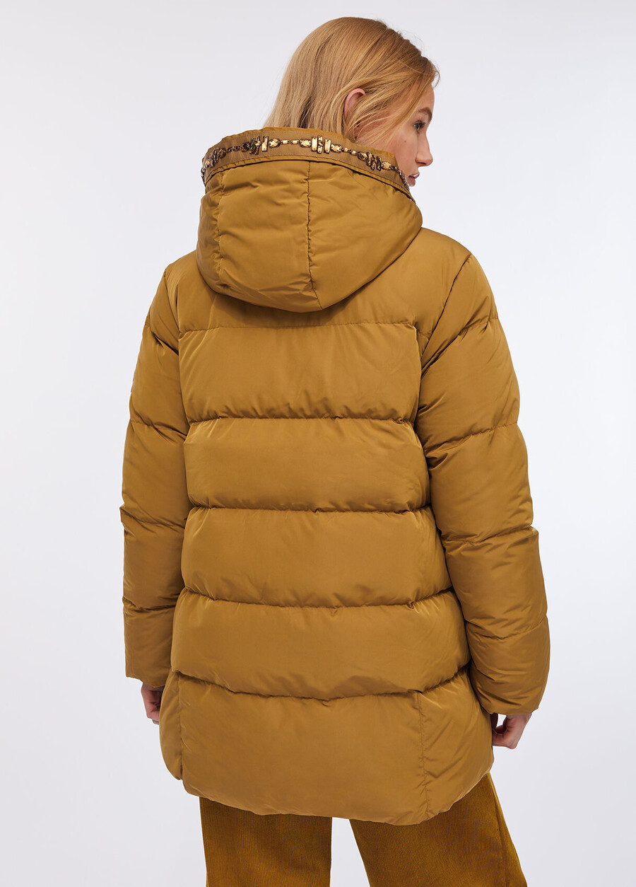 down jacket with bejewelled embroidery