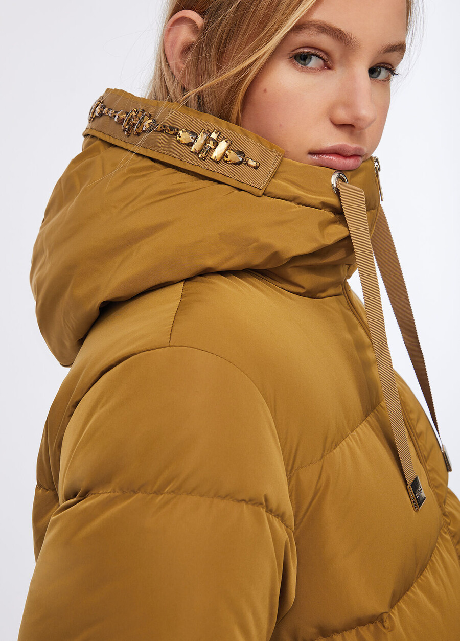 down jacket with bejewelled embroidery