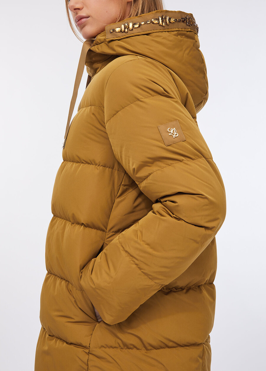 down jacket with bejewelled embroidery