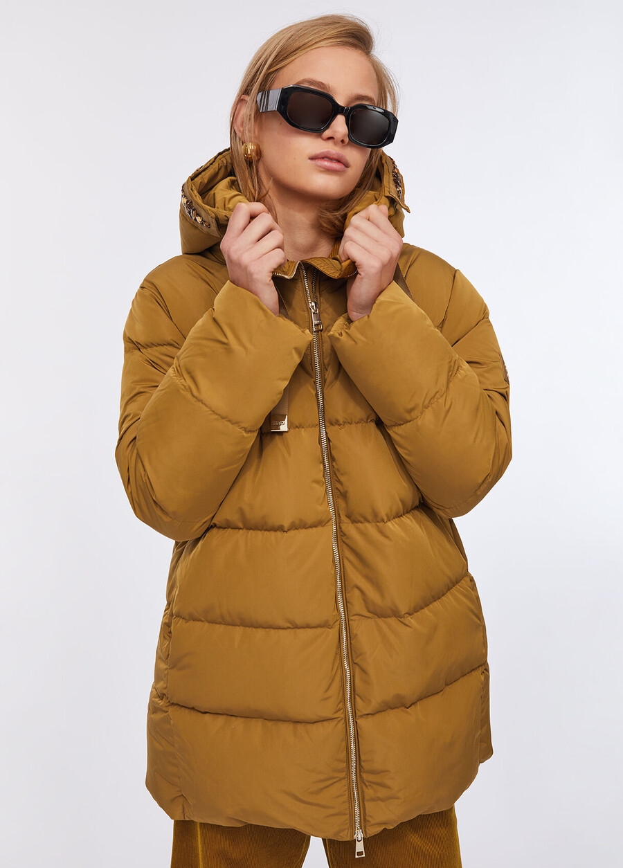down jacket with bejewelled embroidery