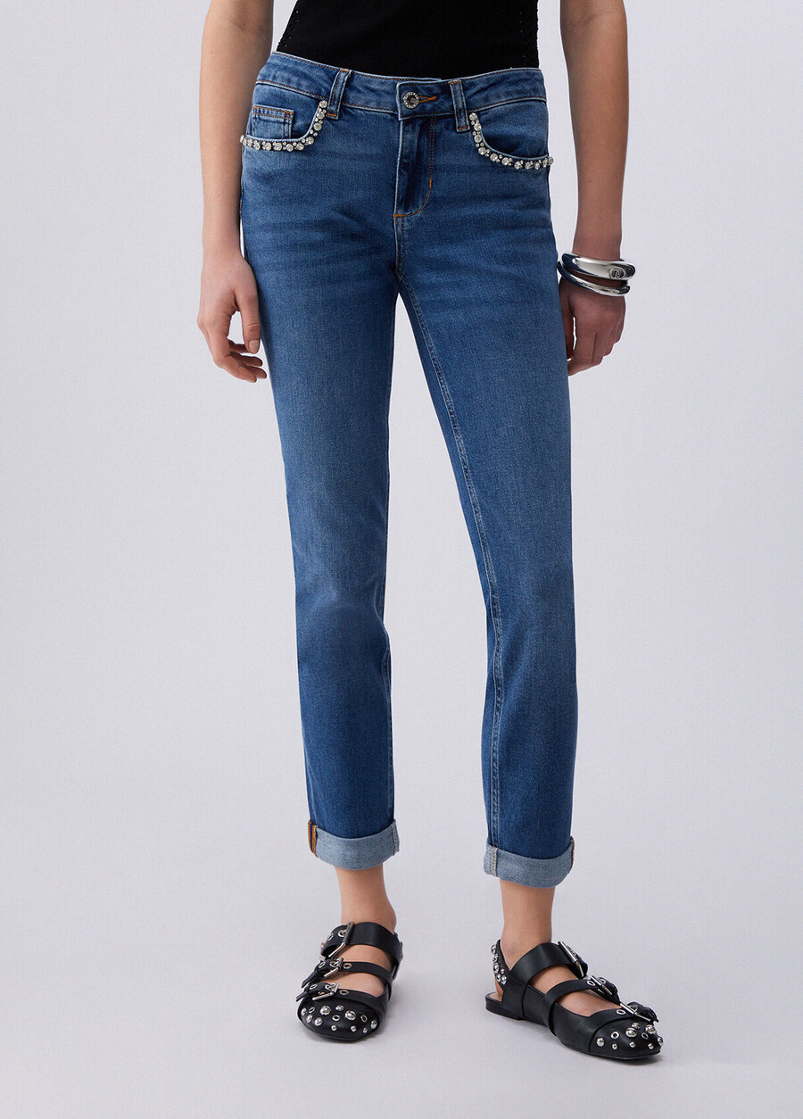 skinny jeans with bejewelled embellishment