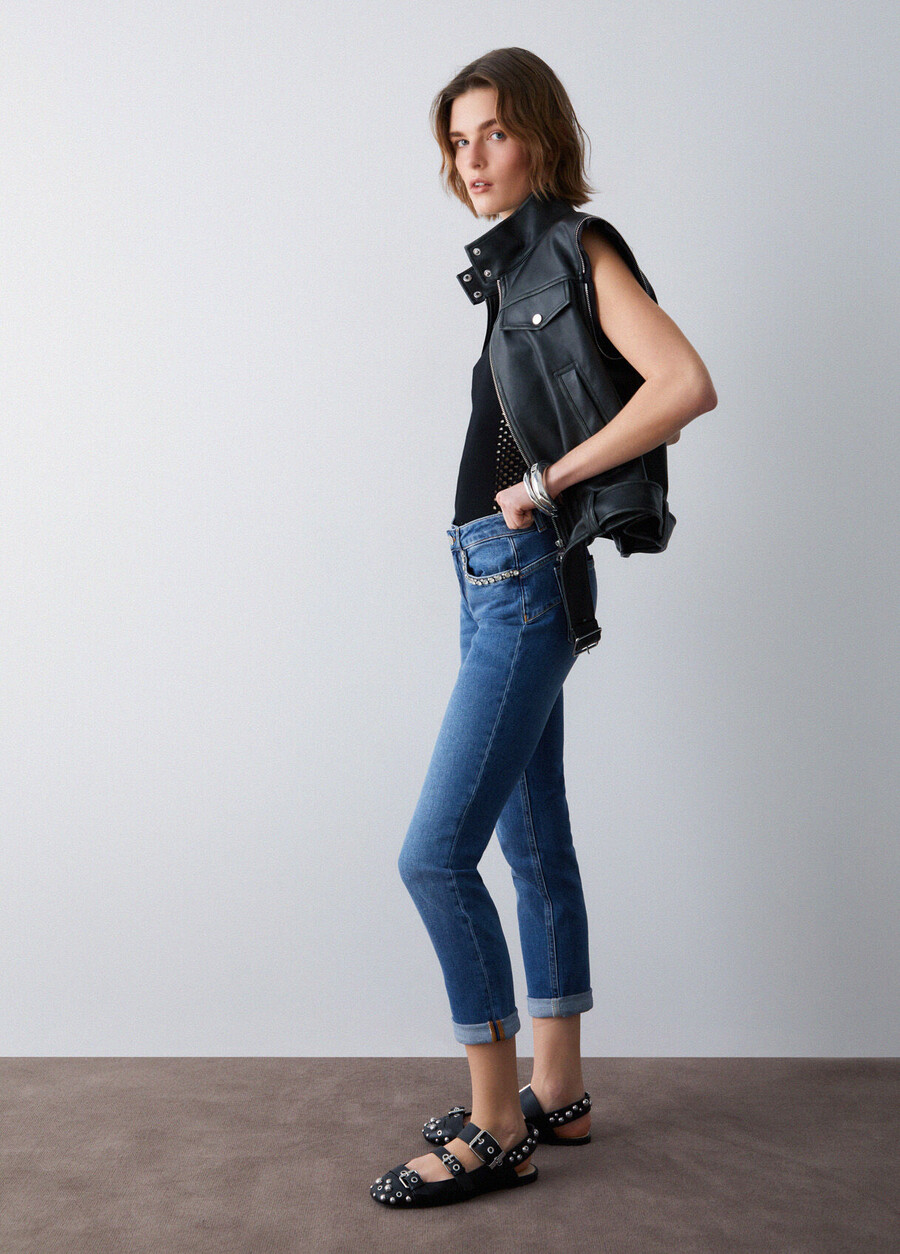 skinny jeans with bejewelled embellishment