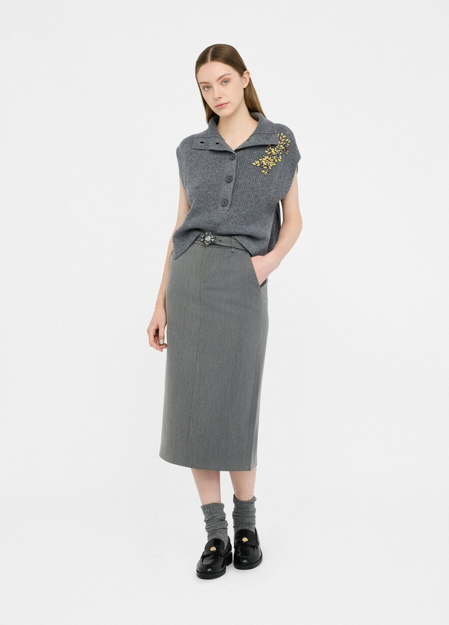 midi skirt with bejewelled belt