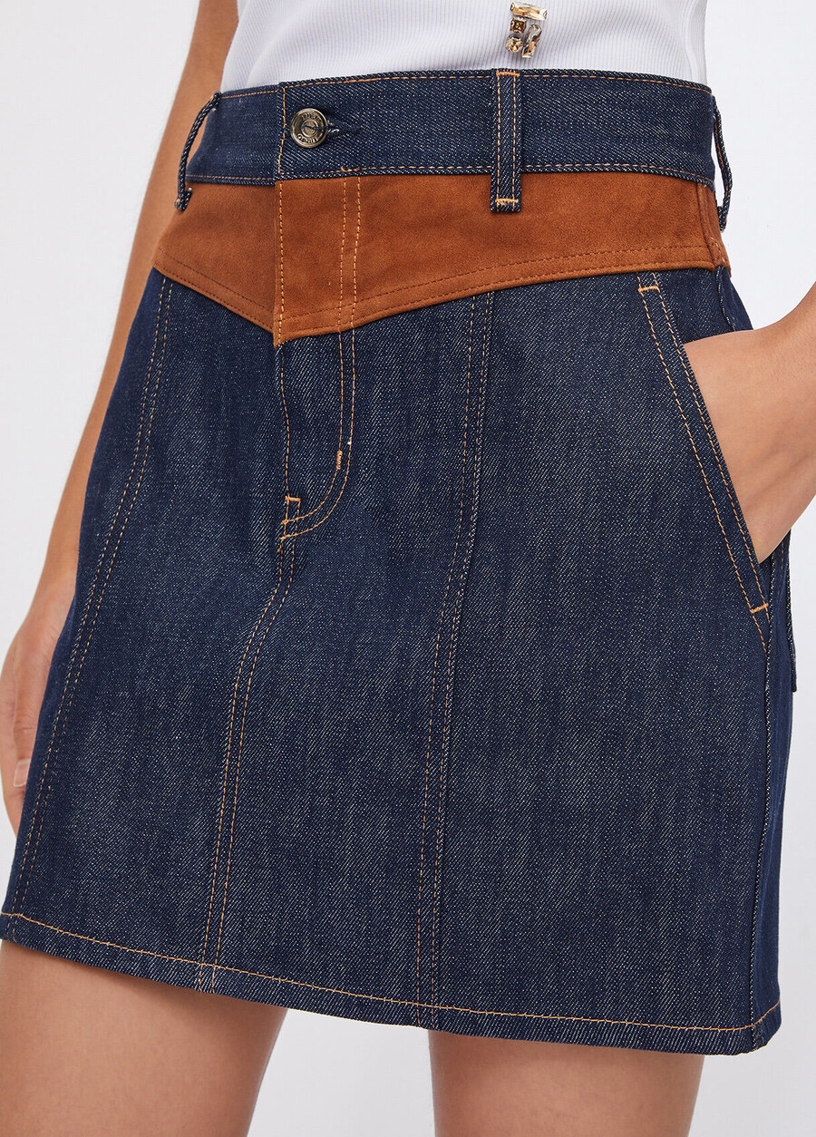 denim mini skirt with suede insert