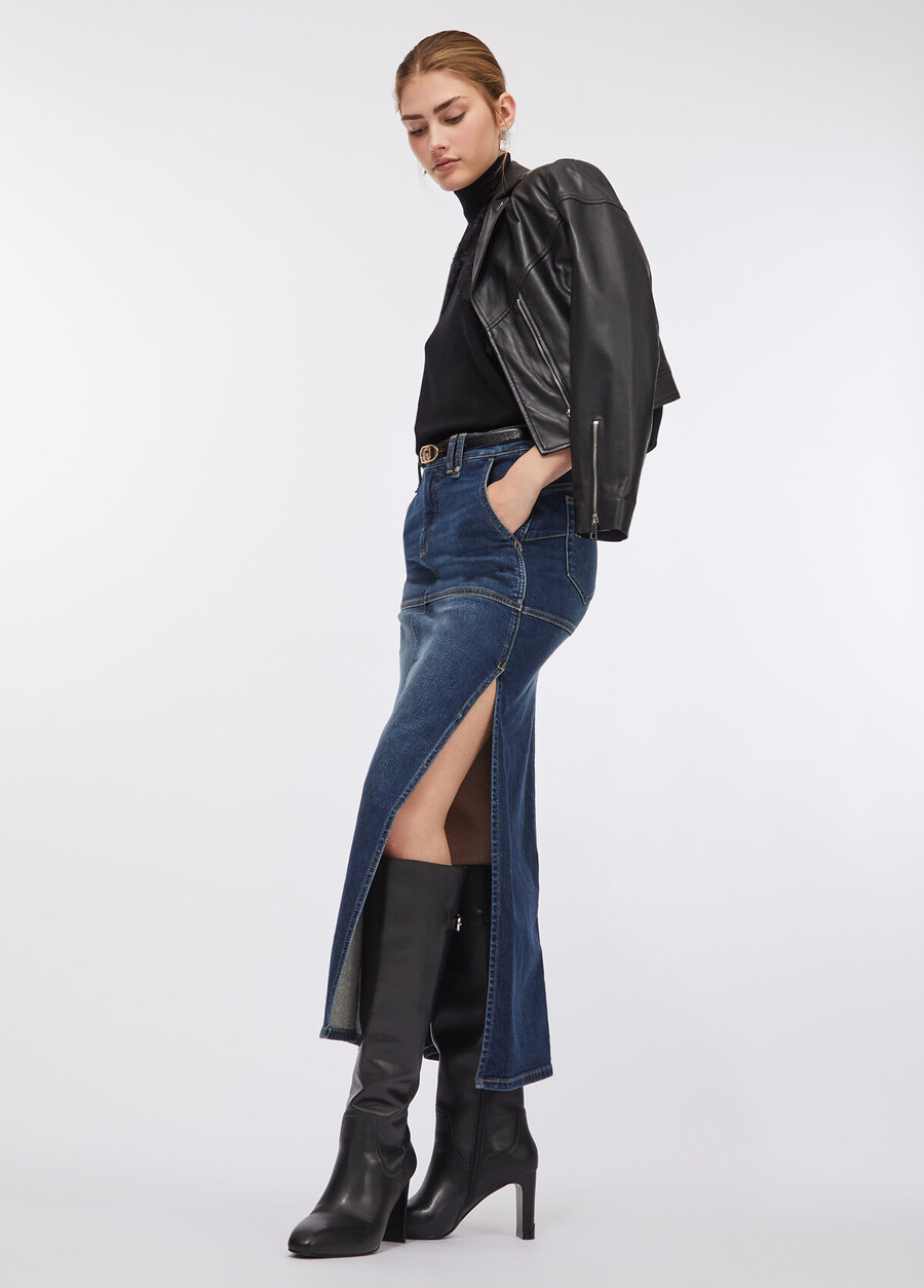 denim skirt with slits