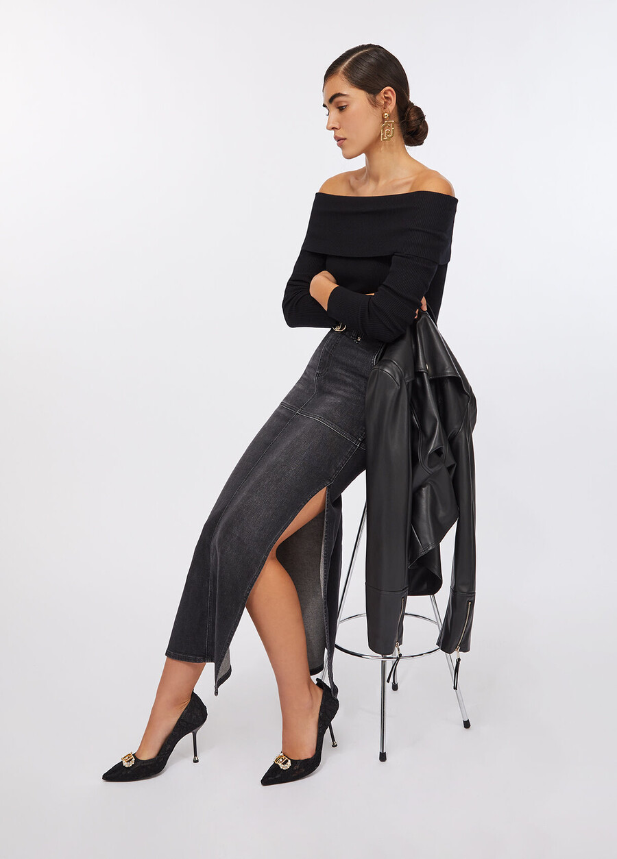 denim skirt with slits