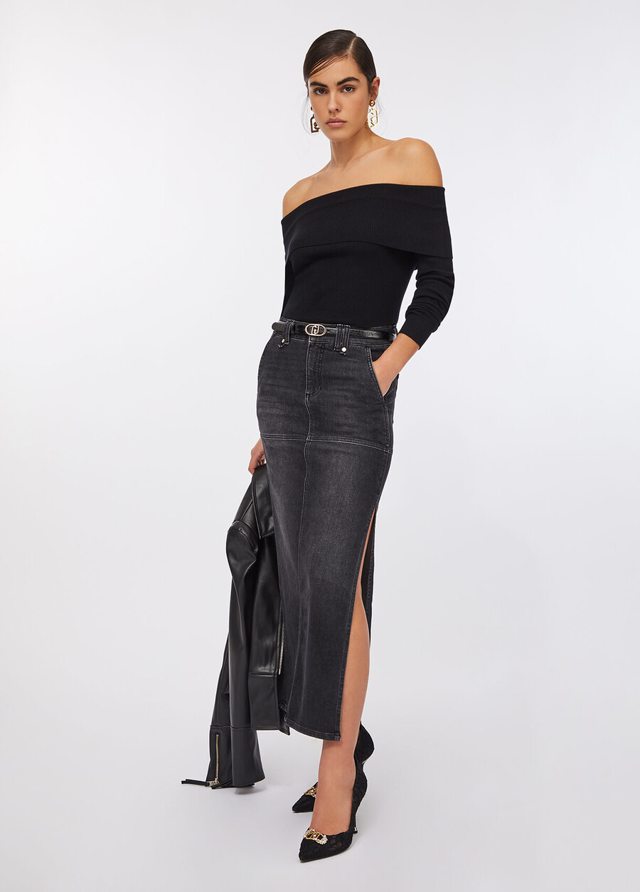 denim skirt with slits