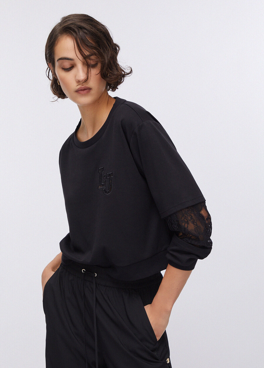 sweatshirt with lace inserts