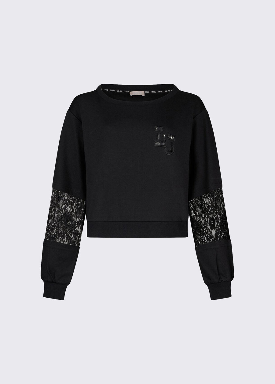 sweatshirt with lace inserts