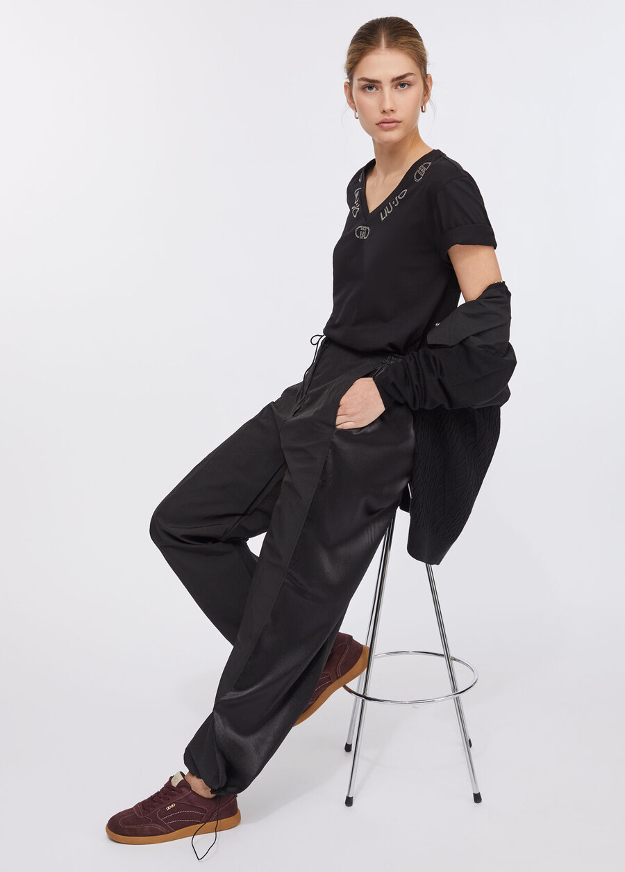 jogging trousers in nylon and satin
