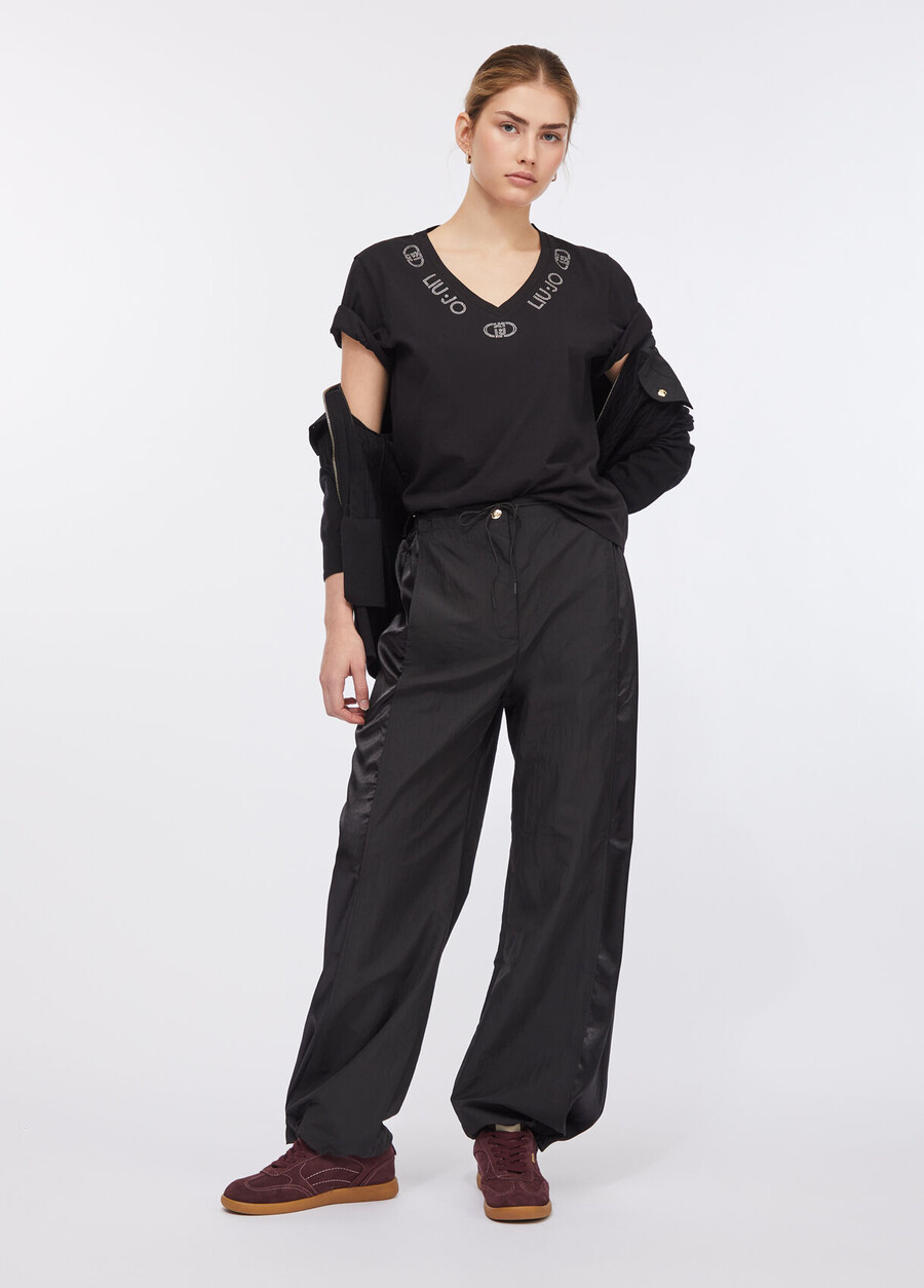 jogging trousers in nylon and satin