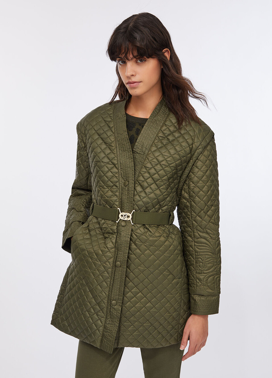 quilted nylon coat with belt