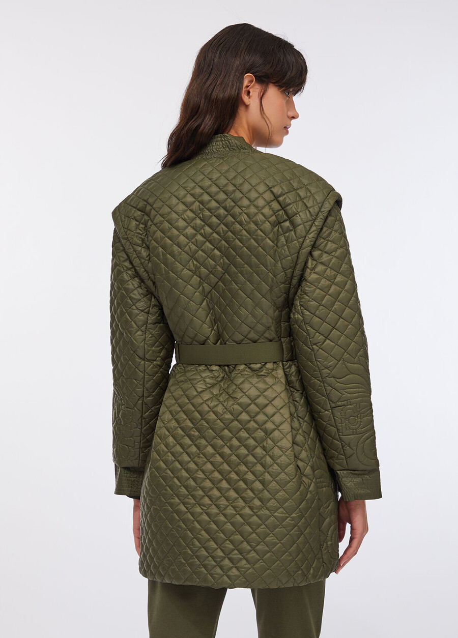 quilted nylon coat with belt