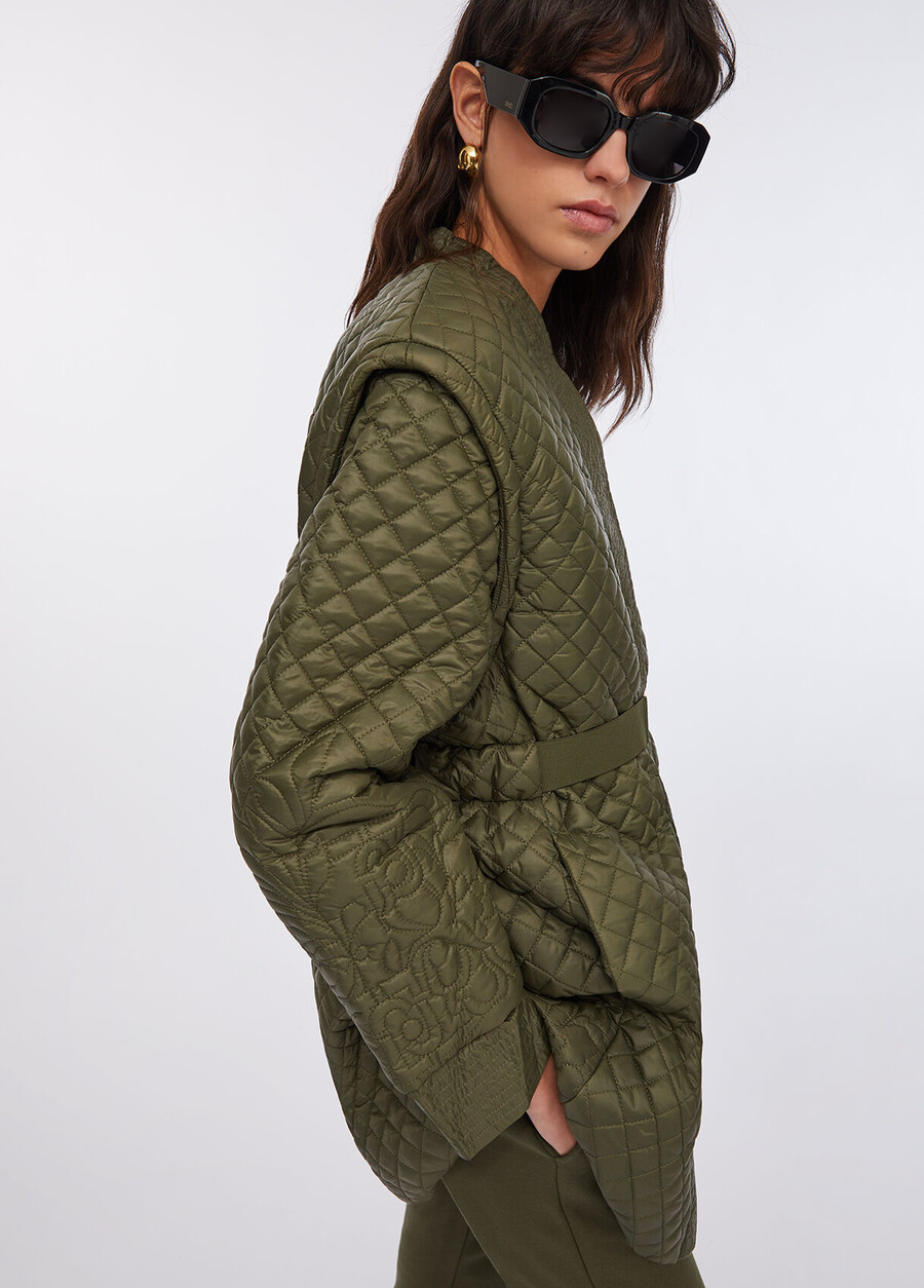 quilted nylon coat with belt