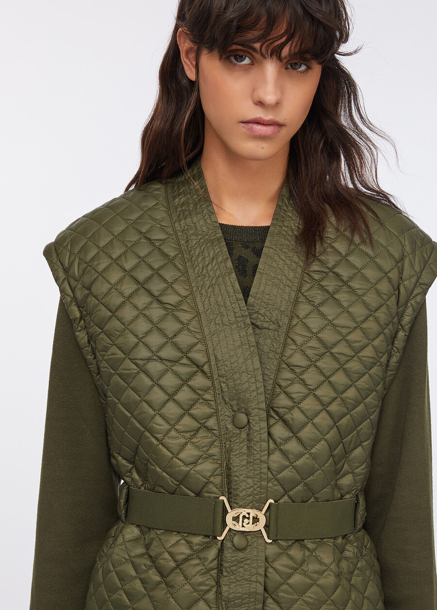 quilted nylon coat with belt