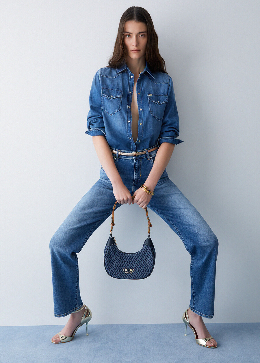 high-waisted straight jeans