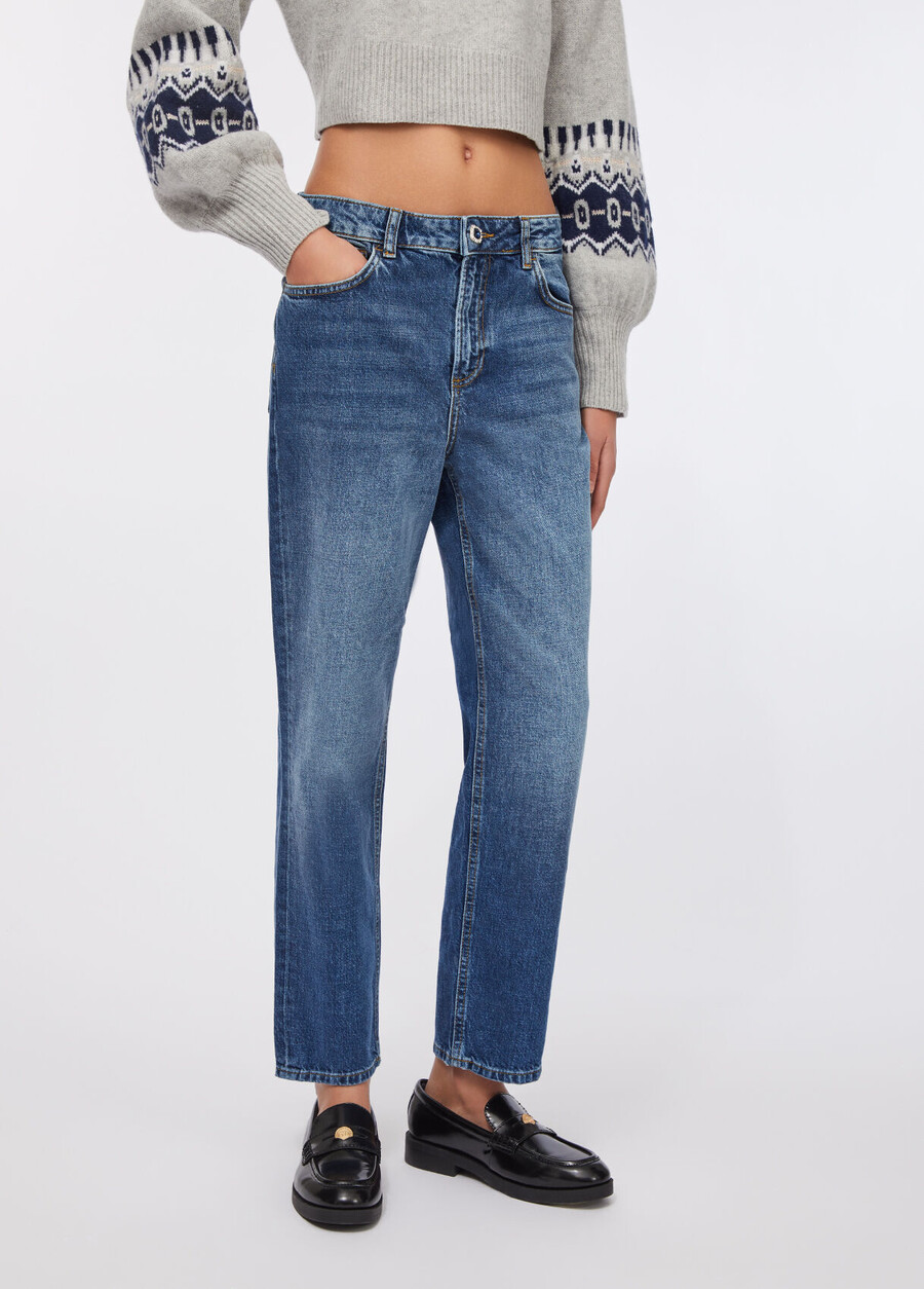 high-waisted straight-leg jeans