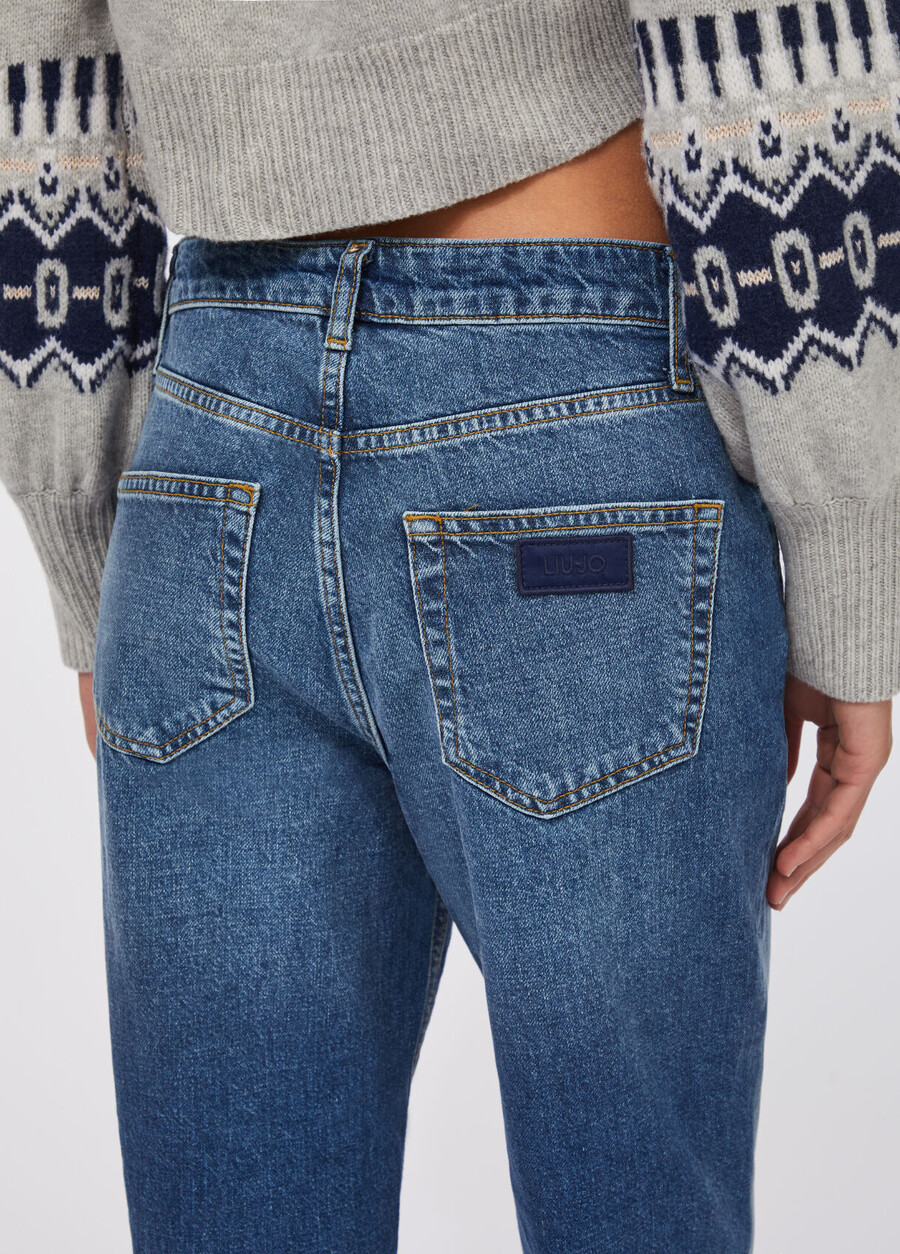 high-waisted straight-leg jeans