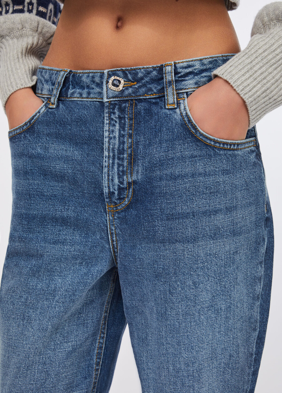 high-waisted straight-leg jeans