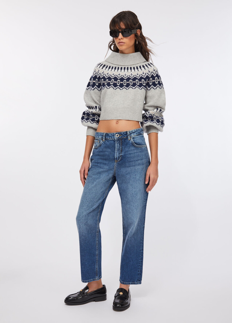 high-waisted straight-leg jeans