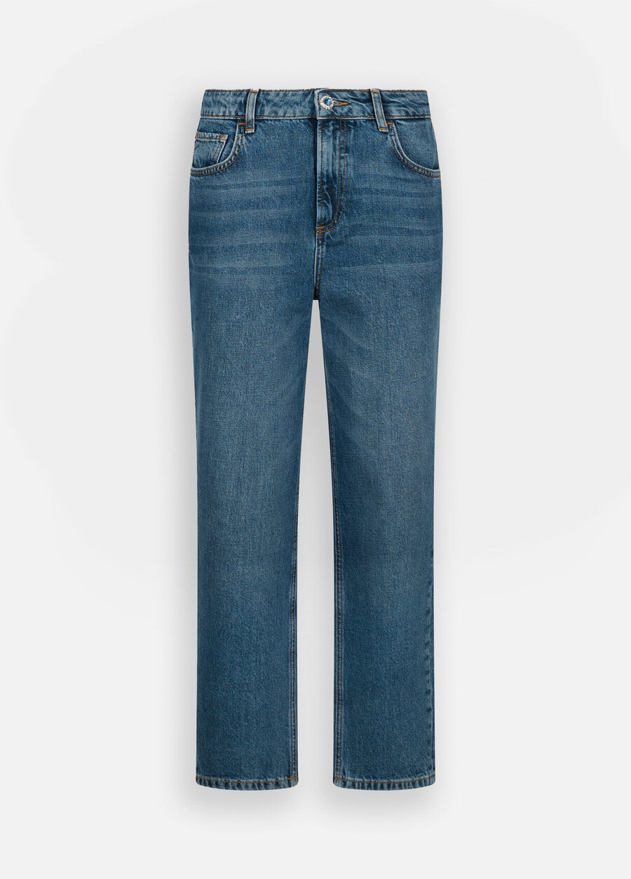high-waisted straight-leg jeans