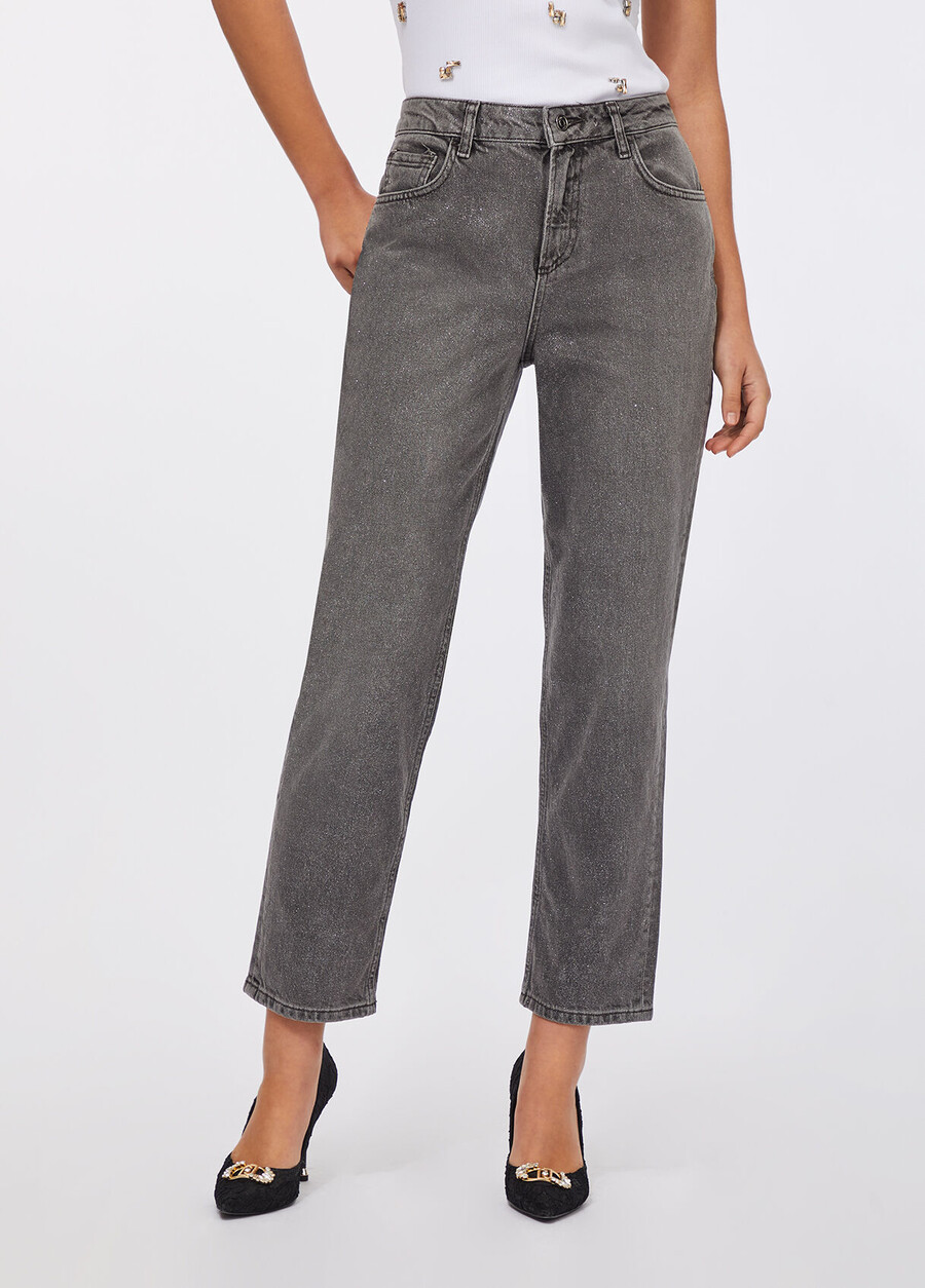 high-waisted straight-leg jeans
