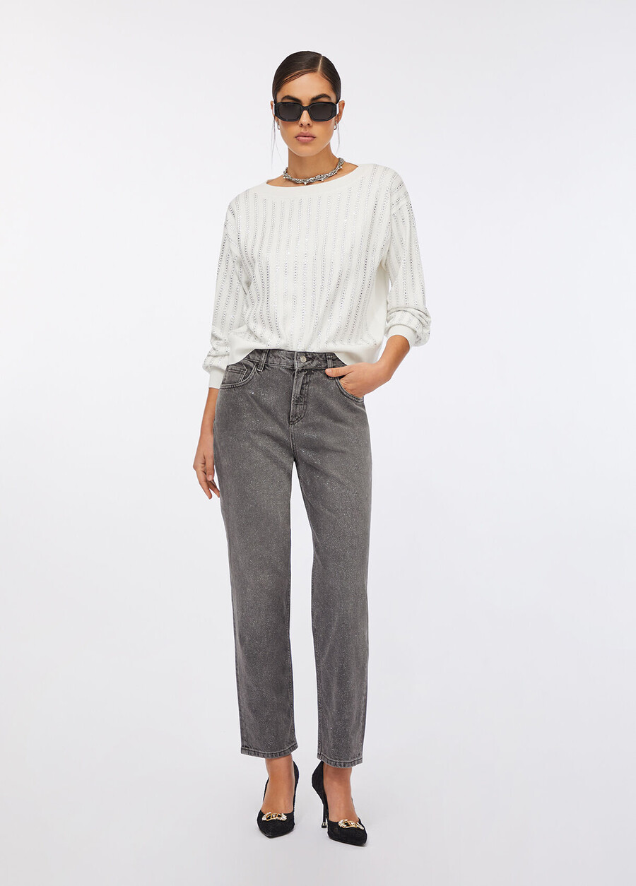 high-waisted straight-leg jeans