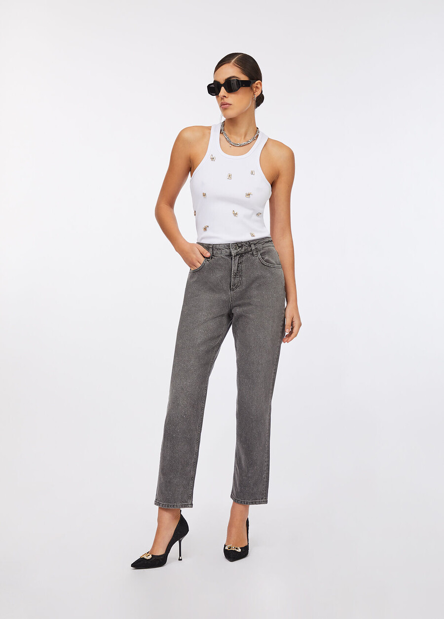 high-waisted straight-leg jeans