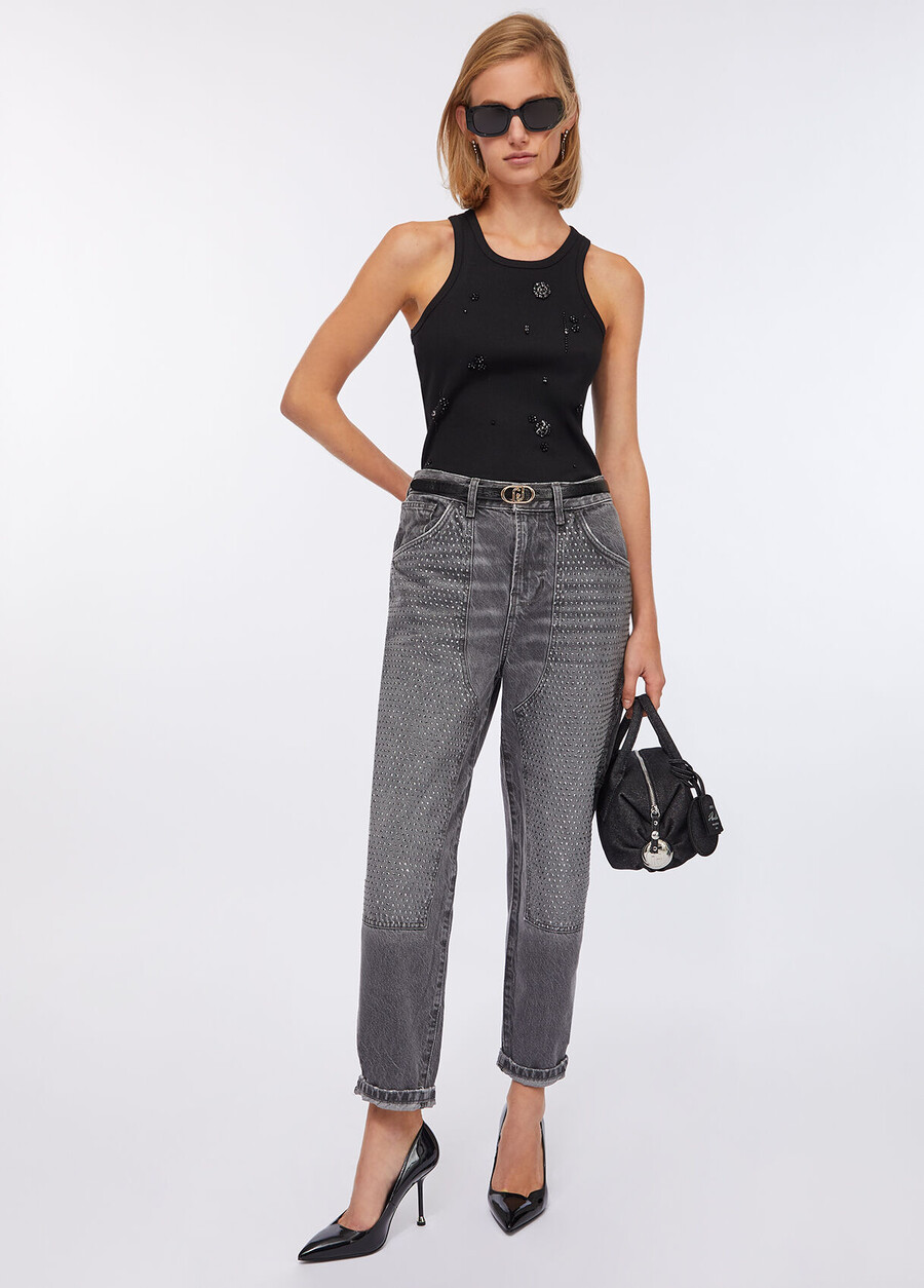 straight jeans with rhinestone