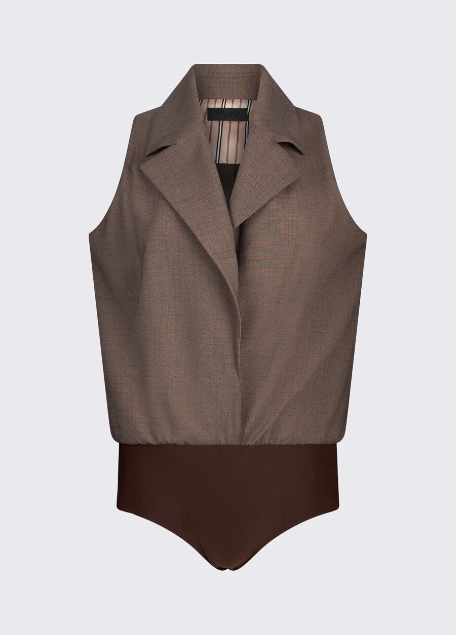 mélange fabric vest bodysuit